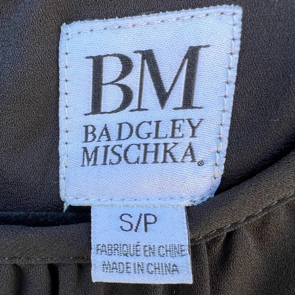 Badgley Mischka black ruffle short sleeve bowtie sash layered lined flowy blouse - Picture 8 of 15